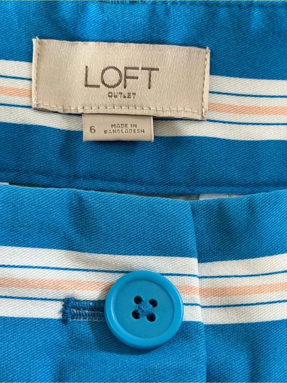 LOFT Outlet Curvy 6” Striped Cotton Shorts Blue White Size 6